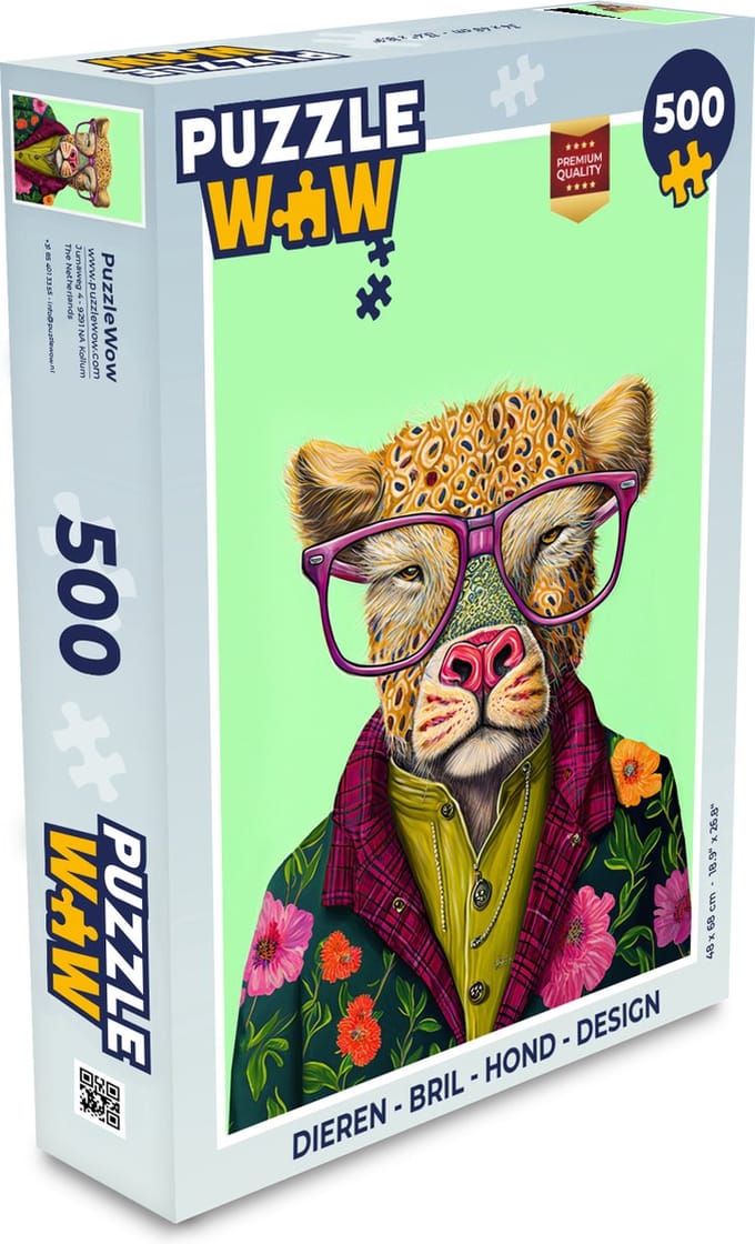 Puzzel Dieren - Bril - Hond - Design - Legpuzzel - Puzzel 500 stukjes