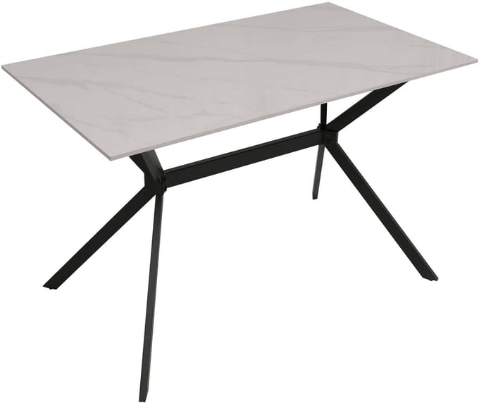 Eettafel MCW-O58, eettafel van gesinterd metaal, marmerlook 120 cm ~ wit