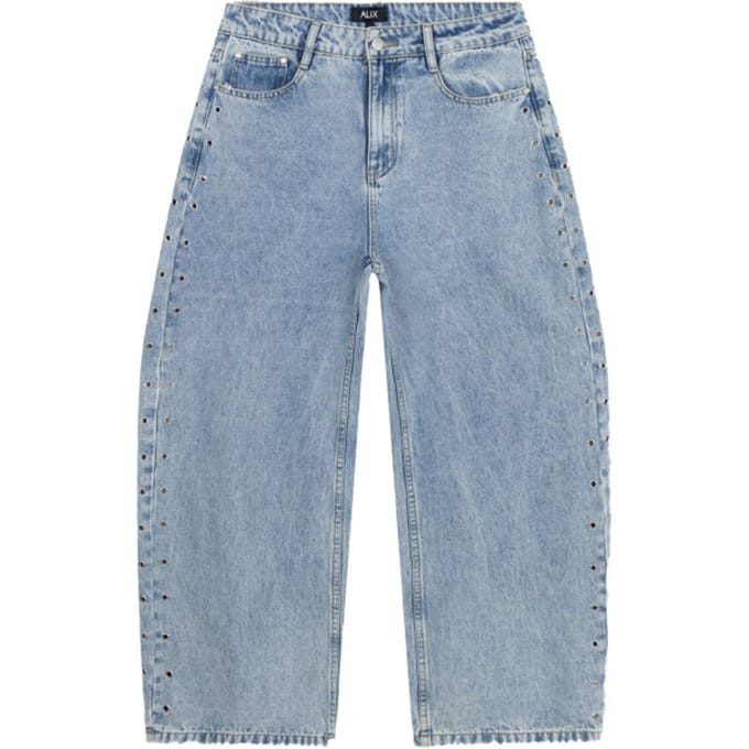 Alix The Label Ladies Woven Studded Barrel Denim Pants Jeans Dames - Broek - Lichtblauw - Maat XL