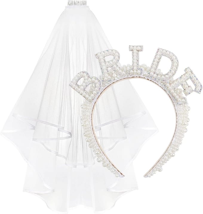Bruid hoofdband - Bruidsaccessoires - Bruiloft decoratie - Met parels versierd - 325 inch sluier - Wit
