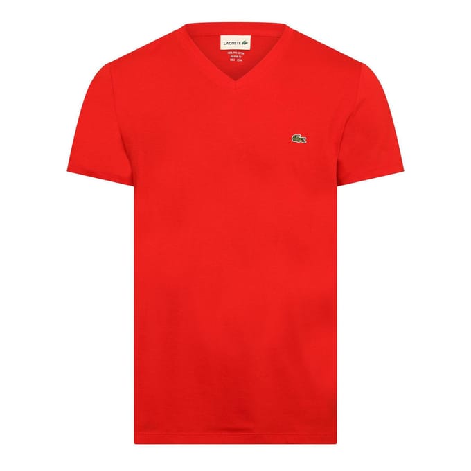 Lacoste Heren Pima Logo Lichtgewicht V Hals T-shirt (Rood)