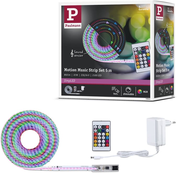 Paulmann SimPLED LED Strip 5 Meter RGBIC - Motion & Music - Plug & Play Set - 22W - 24V - Wit
