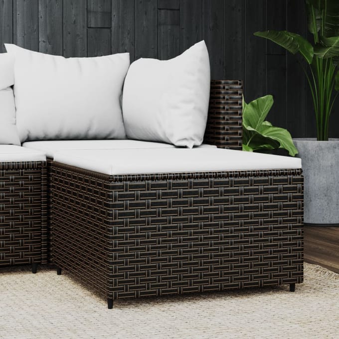 vidaXL - Voetensteun - met - kussen - poly - rattan - bruin