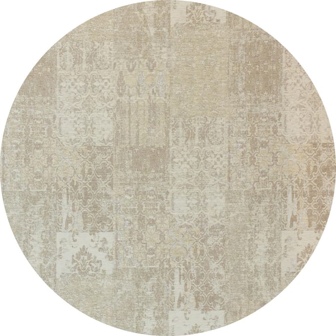 Vintage rond vloerkleed - Patchwork - Tapijten woonkamer - Cappuccino Crème - 200cm ø