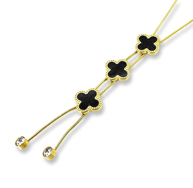 Amanto Ketting Arya Black - 316L Staal - Bloem - ∅13mm - 60+5cm