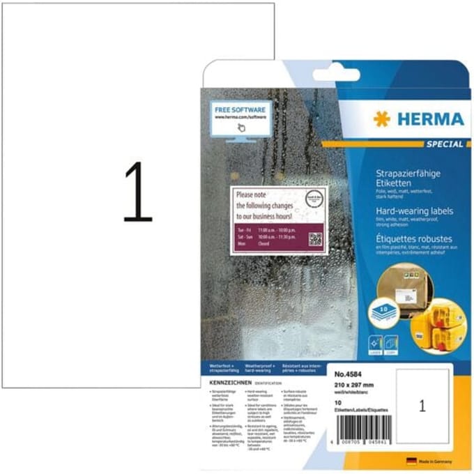 HERMA 4584 Folie-etiketten A4 weerbestendig polyester wit 210 x 297 mm 10st.