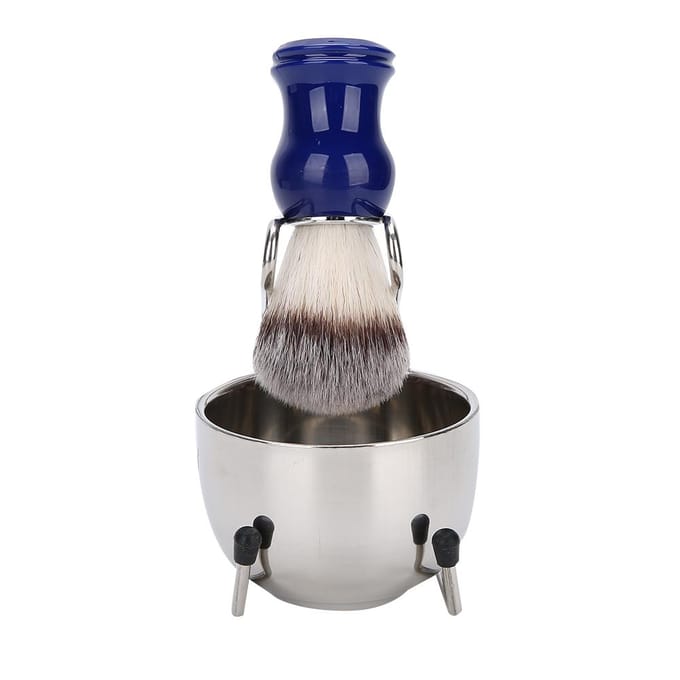 Ensemble 3 pièces Brosse à barbe à raser Brosse à barbe Bol Support Ensemble Kit de rasage de barbe en acier inoxydable gray