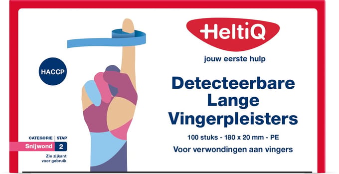 HeltiQ Vingerpleisters Detecteerbaar - 180x20 mm - PE 100 stuks - Blauw