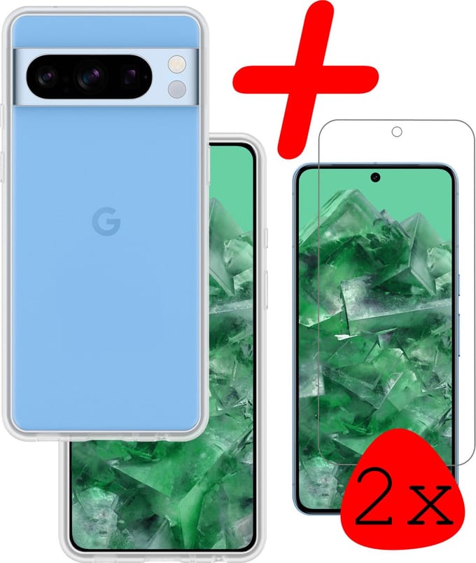Hoesje Met 2x Screenprotector - Geschikt voor Google Pixel 8 Pro - Sterk & Shockproof - Back Cover - Siliconen Case - Telefoon Hoes - Transparant