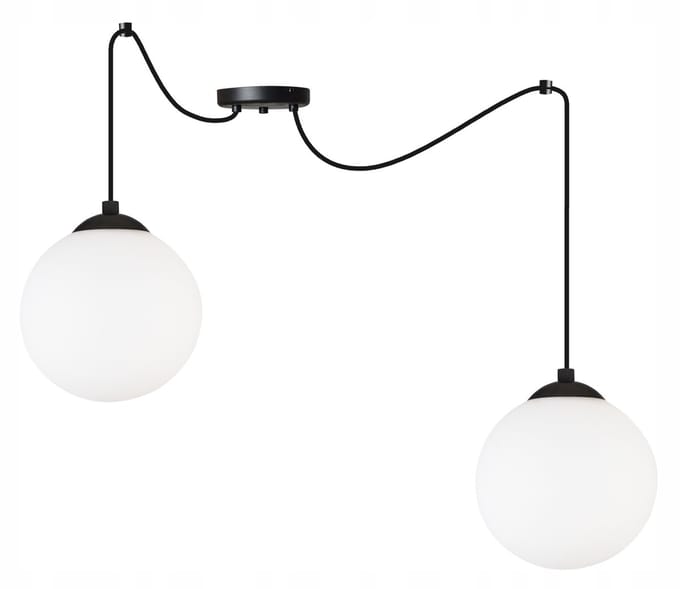 Light Home Florence 2250/15/2P – Hanglamp Spider – 2 Lampenkappen Ø15 cm – Zwart Frame – Glas Wit – LED E27 – Modern Design