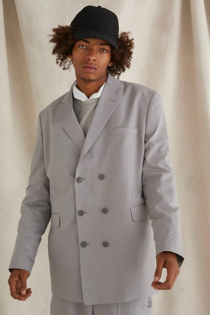 Double Breasted Oversized Blazer | Grey | Size 46