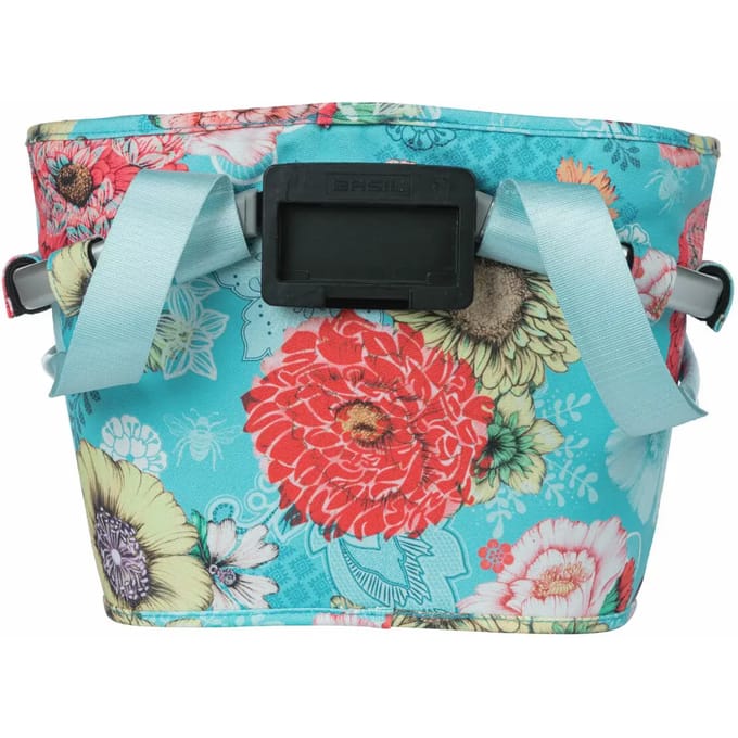 Waterdichte voorfietsmand gele bloemen met reflecterende Basil Bloom field klickfix