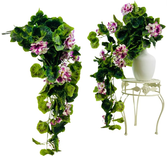Inspiruj - Kunstbloem Girlanda - Pelargonia - Purper-wit - 80 cm