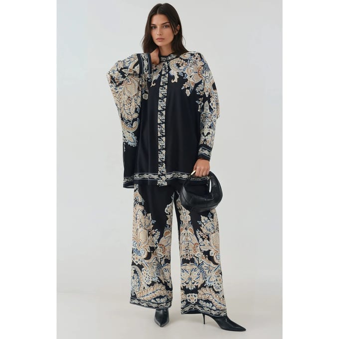 Geprinte Hoge Taille Kimono-Broek Co-ord Set