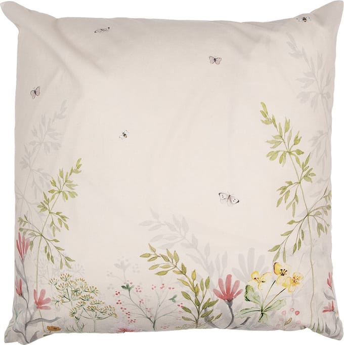 Clayre & Eef Kussenhoes 45x45 cm Beige Groen Polyester Bloemen