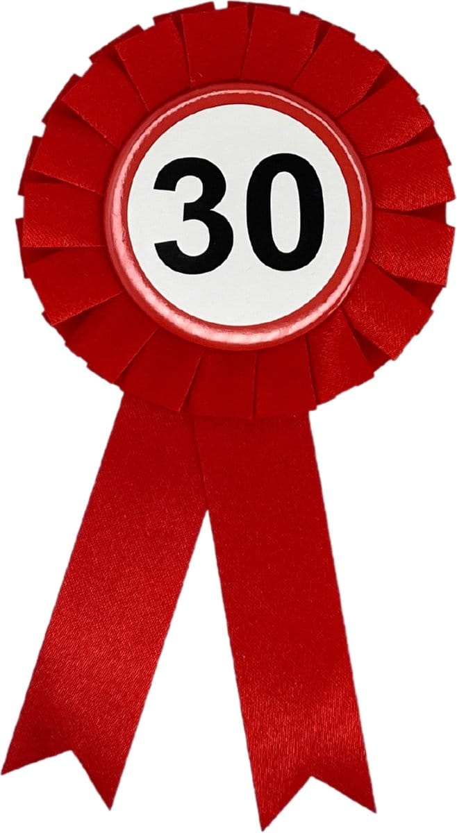 Rozet 30 Jaar – Verjaardag Versiering – Feest Accessoire – Rood Lint - 3BMT®