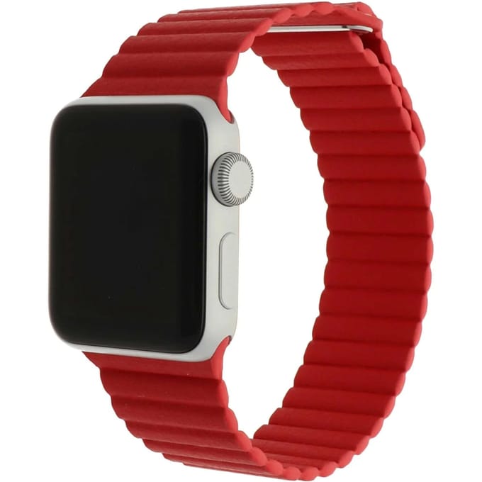 2+1 | Apple Watch Bandje - Leer - Ribbel - Rood