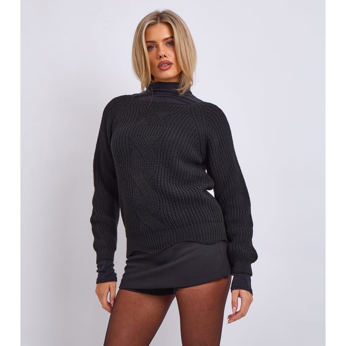 Zwarte ribgebreide oversized trui met ronde hals