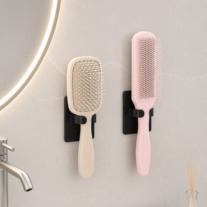 MIKEMADE Haarborstelhouder – Set van 2 – Zelfklevend – Zwart – Badkamer Organizer