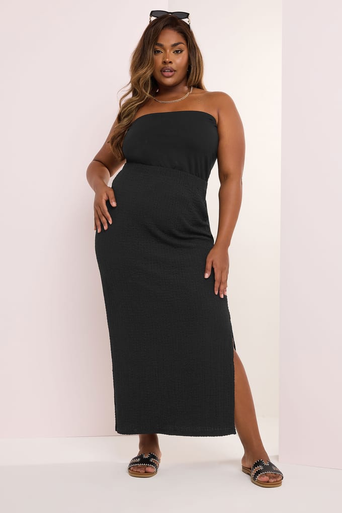 Yours Maxi Rok Met Textuur En Zijsplit In Zwart Size 46
