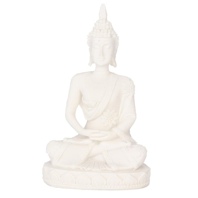 Mediterende zittende Boeddha-beeldhouwwerkfiguur voor thuisdecoratie-ornament (Wit) wit