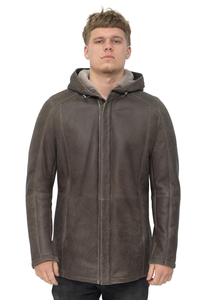 Heren schapenvacht parka jas met capuchon-Alafaya