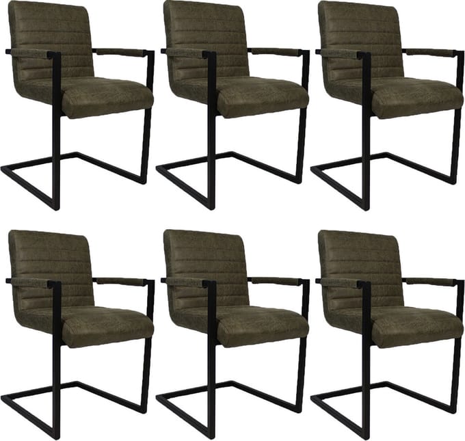 Bronx71® Industriële eetkamerstoel Block Antraciet eco-leer - Eetkamerstoelen set van 6 - stoel