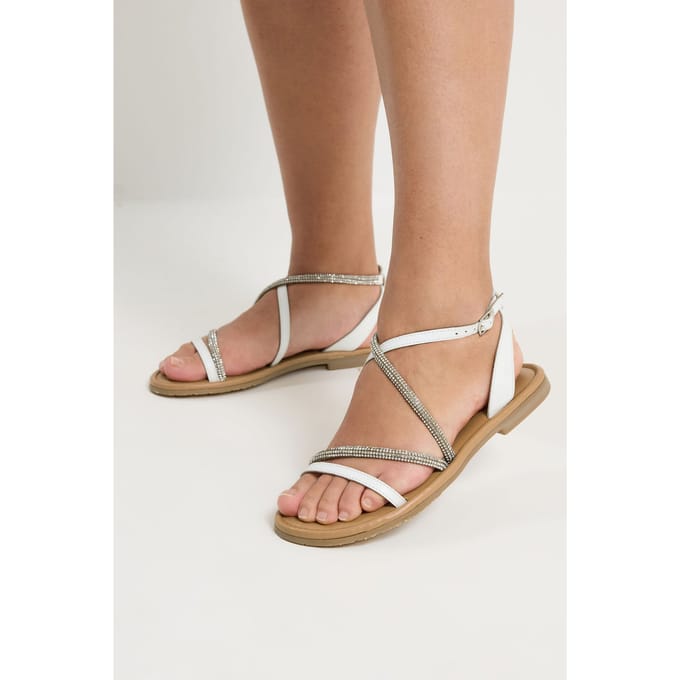 Yours Witte Asymmetrische Sandalen Met Strasssteentjes In Brede Epasvormsize 39EEE