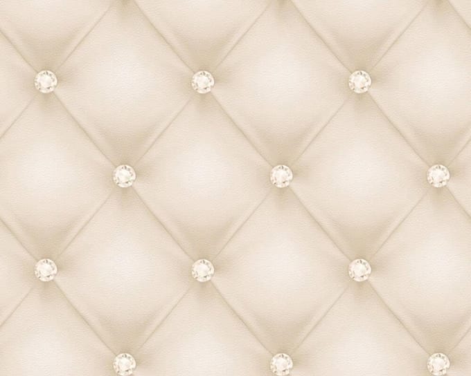 GECAPITONNEERD BEHANG met edelstenen - Beige Creme Metallic - AS Creation Hermitage 10