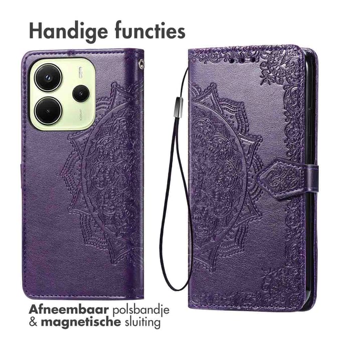imoshion Hoesje - Geschikt voor Xiaomi Redmi Note 14 (4G) - Mandala Bookcase - Paars