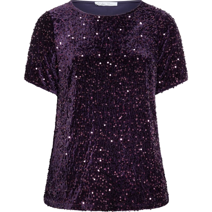 Yours London Paars Fluwelen Tshirt Met Pailletten Size 48