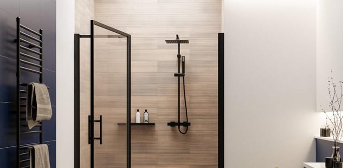 Doucheset met thermostaatkraan, zwart vierkant, messing, compleet