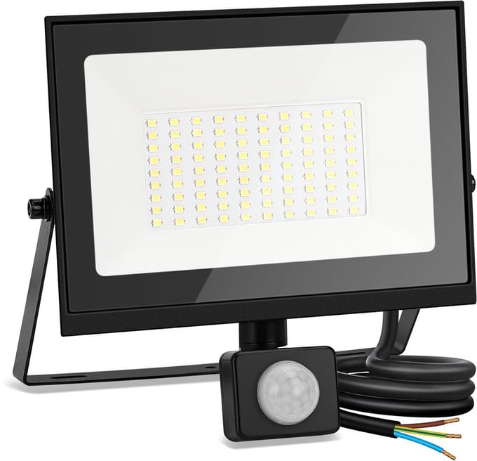 Aigostar LED Schijnwerper met Bewegingssensor - 56 LEDS - IP65 - Floodlight - Buitenlamp - 50W - 6500K - Zwart