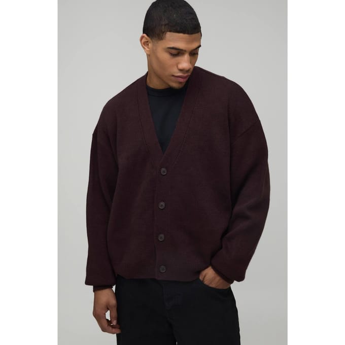 Oversized Boxy Soft Touch Knitted Cardigan | Chocolate | Size Small