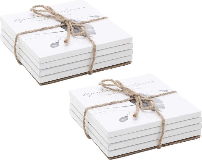 Set van 8x glazenonderzetters wit bamboe hout 10 cm