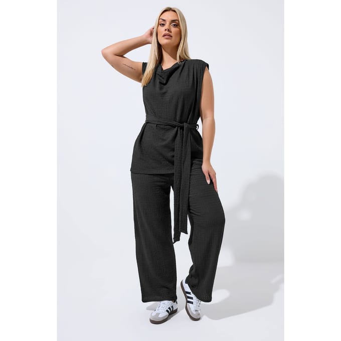 Limited Collection Zwarte Getextureerde Broek Met Wijde Pijpen Size 48