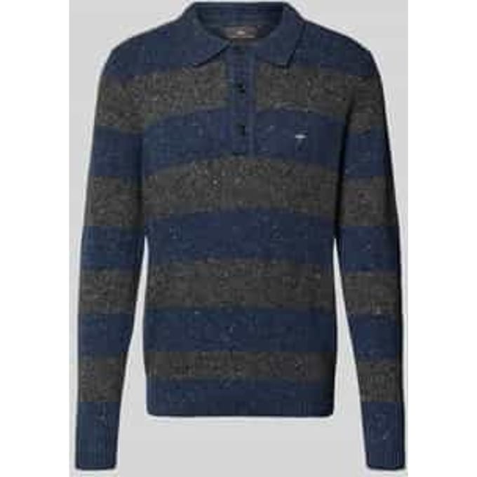 Fynch-Hatton Trui Polo Collar Pullover Donegal Stripe Navy / male