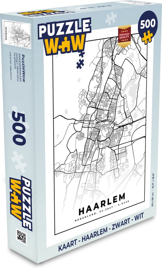 Puzzel Kaart - Haarlem - Zwart - Wit - Legpuzzel - Puzzel 500 stukjes