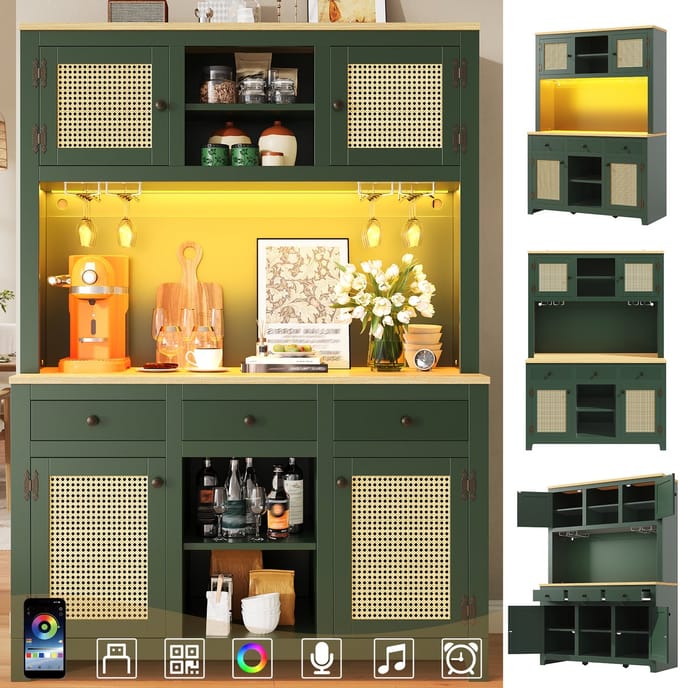 Highboard - 120×40×180 cm - LED Highboard Met Verstelbare Planken & Schubladen - Kippsicher, Grote Opbergruimte - MDF/Metaal - Wit