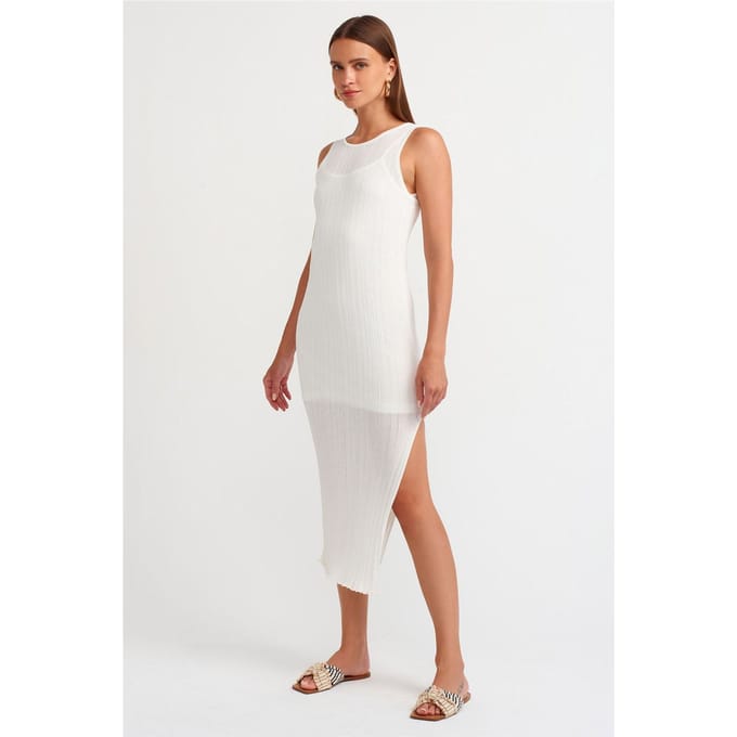 Geribbelde Mouwloze Bodycon Midi Dress