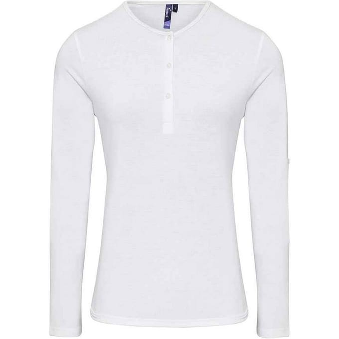 Premier Dames/Dames Long John Effen Rol Mouw T-shirt (Wit)