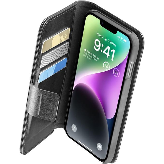 Cellularline Book Agenda - Étui iPhone 14 Avec Revêtement Microban (Noir)