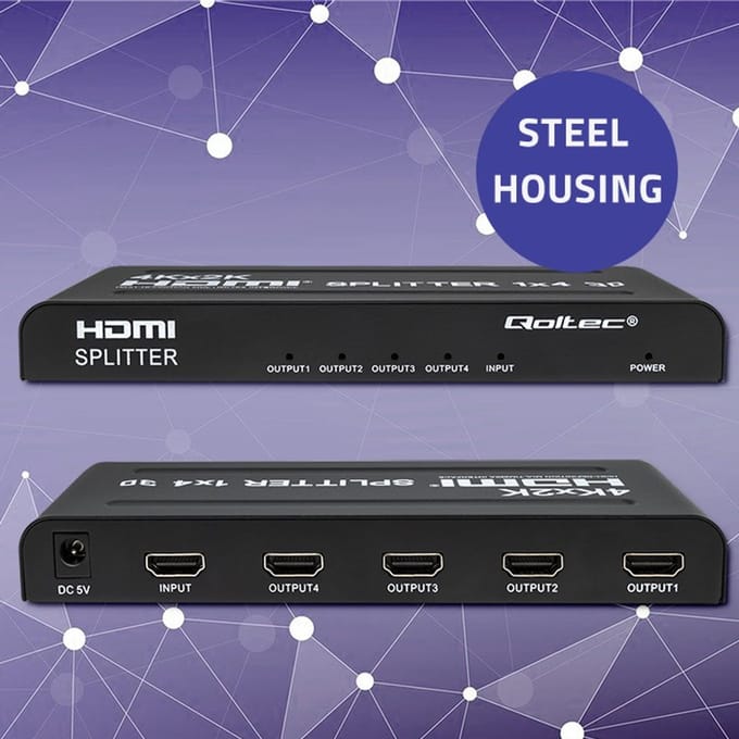 Qoltec Actieve Splitter 4 X HDMI 4K x 2K |   3,4 Gb/s |   Hoge stabiliteit