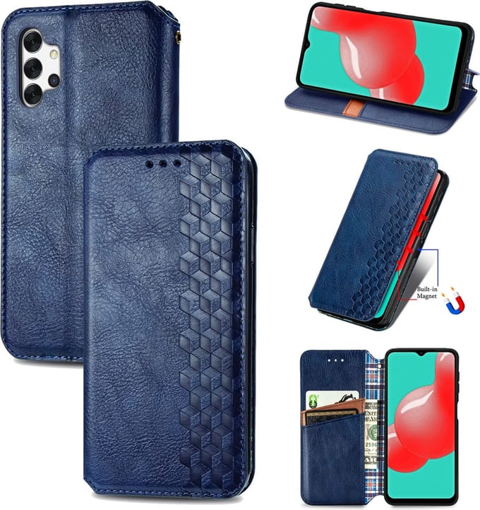 Luxe PU Lederen Ruitpatroon Wallet Case + PMMA Screenprotector voor Galaxy A32 4G _ Blauw