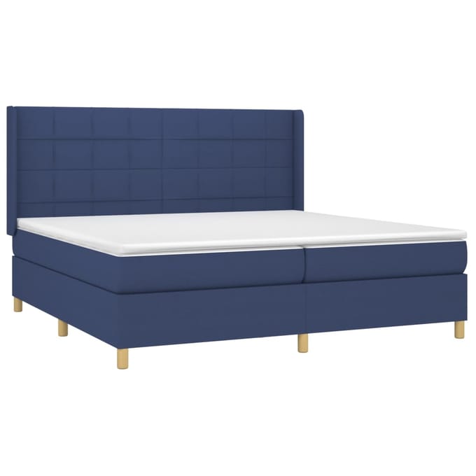 vidaXL - Boxspring - met - matras - stof - blauw - 200x200 - cm