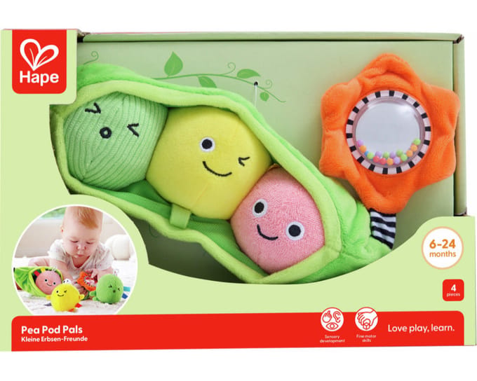 Hape Pea Pod Pals – Sensorisch Babyspeelgoed met 3 Zachte Erwtjes | Vanaf 6 Maanden