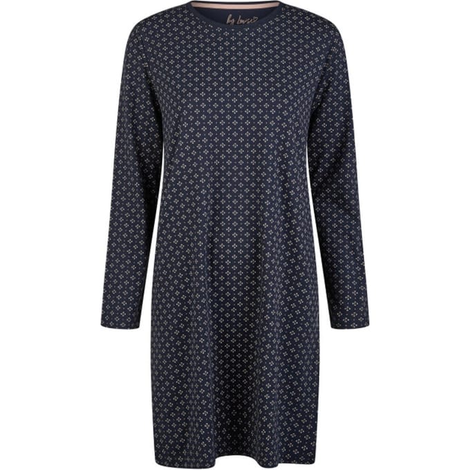 By Louise Essential Dames Nachthemd Lange Mouw AOP Blauw - Maat L
