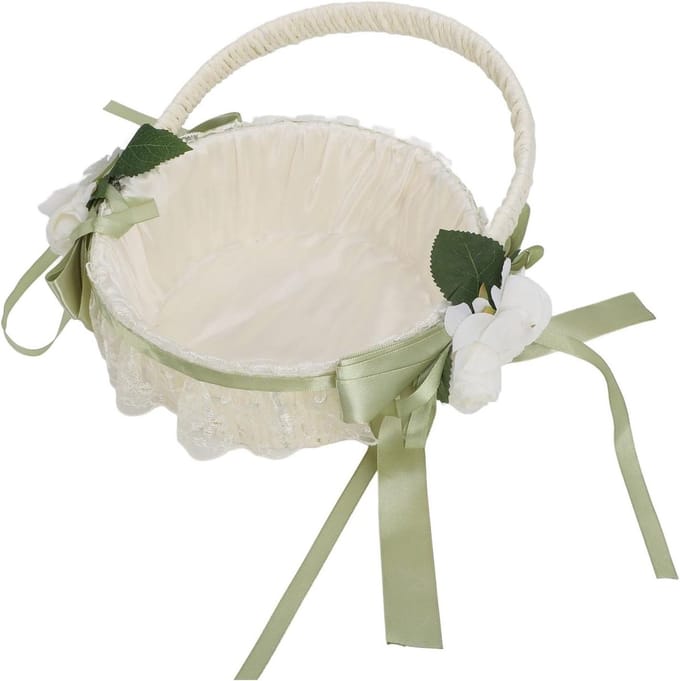 Bloemenmand Bruiloft - Bruidsmand Bloemenguirlande - Bruiloft Decoratie - Handgeweven Design - 32x28x13 cm - Wit
