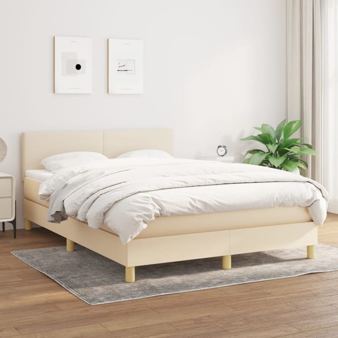 vidaXL - Boxspring - met - matras - stof - crèmekleurig - 140x190 - cm