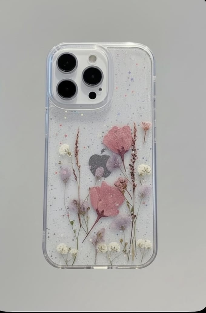 Vrolijk telefoonhoesje met echt gedroogde roze bloemen - iPhone 12 Pro Max